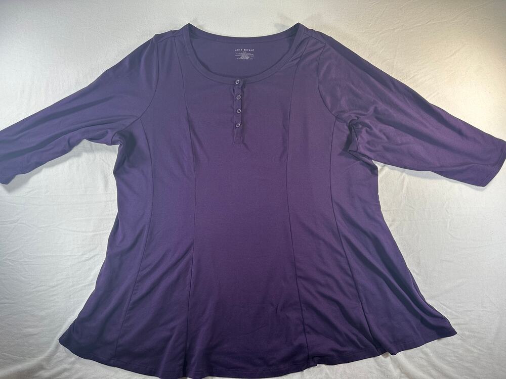 Lane Bryant 18/20 Purple Fit & Flare Swing Tunic Henley 3/4 Sleeve Stretch Top